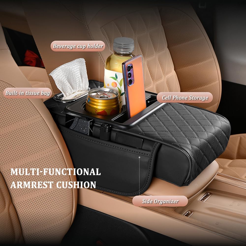 Premium Car Armrest Organizer With Cup Holders & Storage Compartments