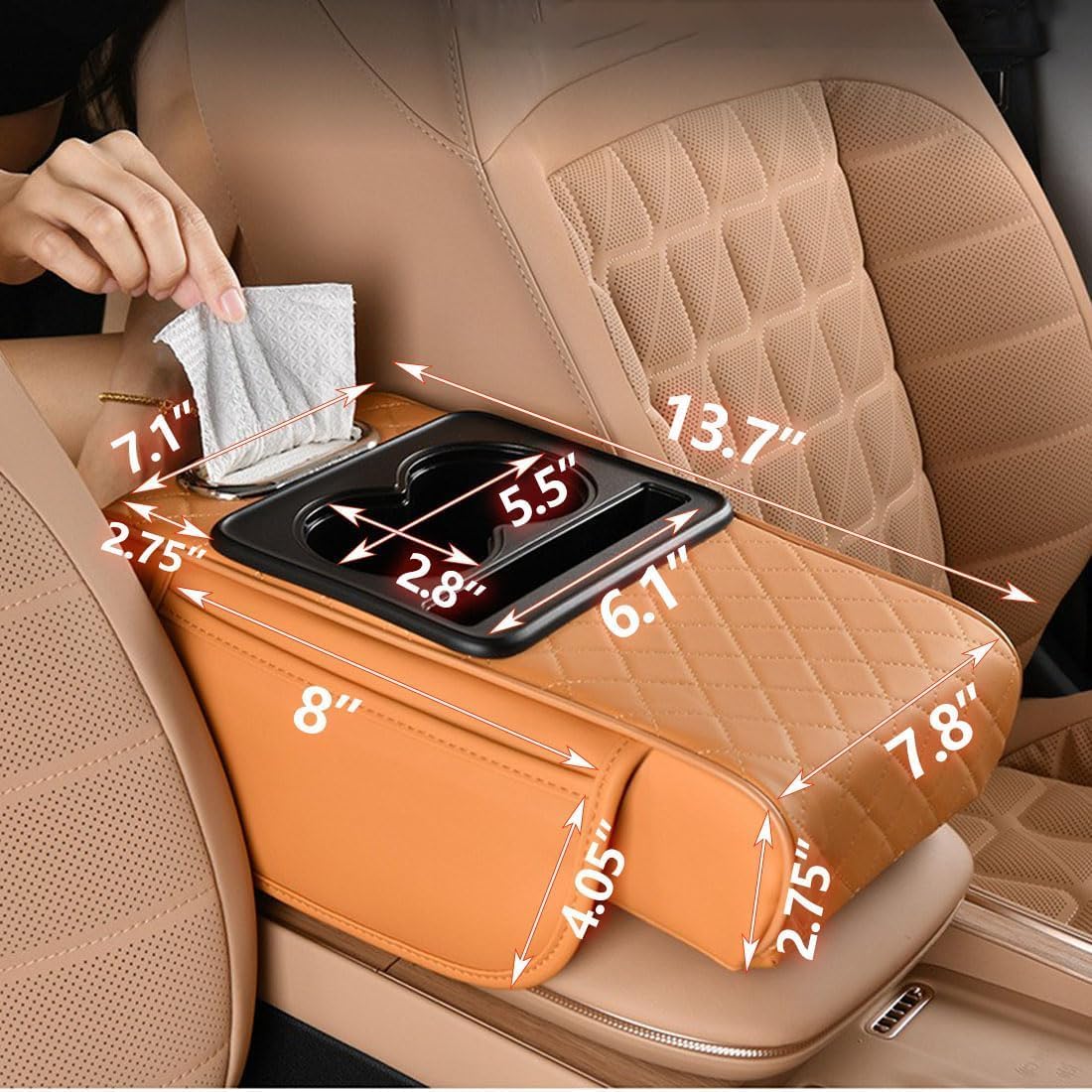 Premium Car Armrest Organizer With Cup Holders & Storage Compartments